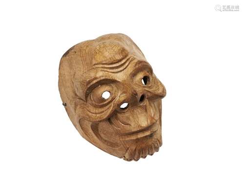 JAPANESE CARVED WOOD NOH MASK, EDO PERIOD, CIRCA 1800 18.5cm...