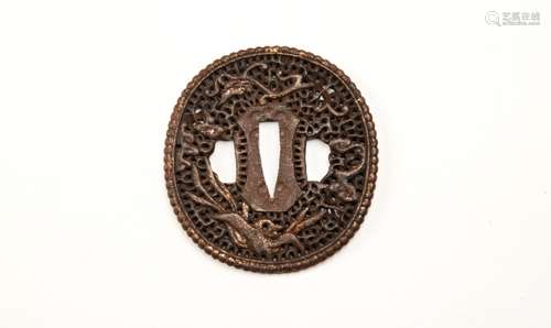 JAPANESE IRON AND GILT DECORATED TSUBA EDO PERIOD of openwor...