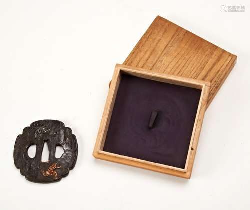 JAPANESE IRON AND MIXED METAL TSUBA EDO PERIOD decorated wit...