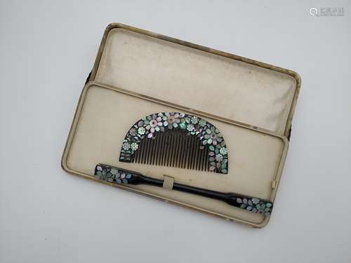 JAPANESE SHIBIYAMA COMB AND HAIR PIN SET MEIJI / TAISHO PERI...