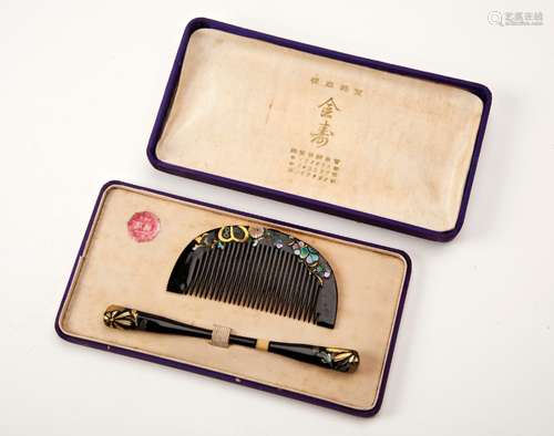 JAPANESE SHIBIYAMA COMB AND HAIR PIN SET MEIJI / TAISHO PERI...