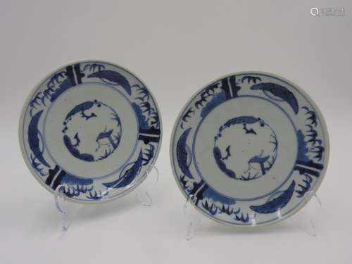 PAIR OF JAPANESE IMARI BLUE AND WHITE PLATES 18TH CENTURY pa...