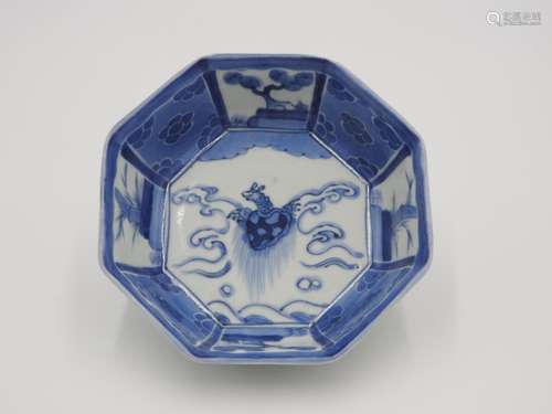 PAIR OF JAPANESE IMARI BLUE AND WHITE OCTAGONAL DISHES 18TH/...