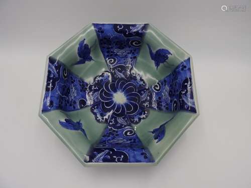 LARGE JAPANESE IMARI CELADON OCTAGONAL DISH EDO PERIOD&...