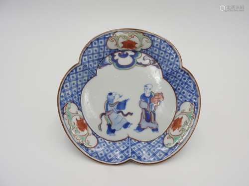 JAPANESE KO KUTANI ENAMELLED THREE_LOBES DISH 17TH/18TH CENT...