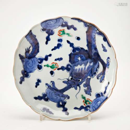 IMARI BLUE AND WHITE LOBED PLATE EDO PERIOD decorated in? so...