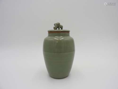 JAPANESE CELADON TEA CADDY EDO PERIOD sanda-yaki celado...