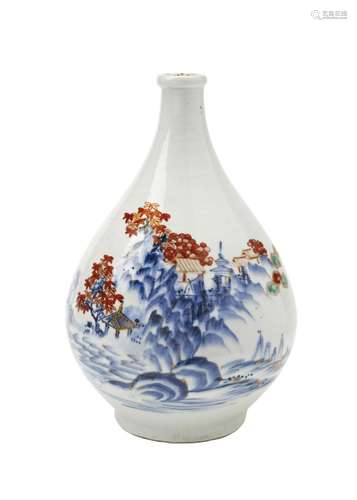 JAPANESE IMARI SAKE BOTTLE EDO PERIOD the baluster sides pai...