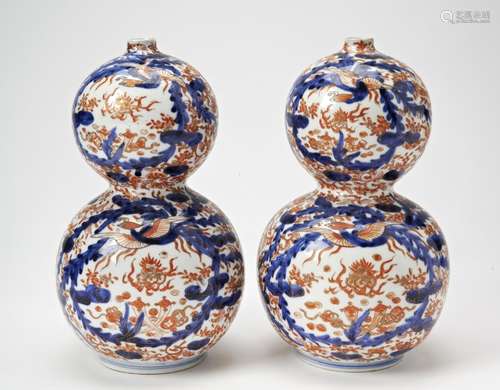 PAIR JAPANESE DOUBLE GOURD IMARI VASES  LATE EDO / MEIJI PER...