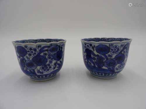 PAIR OF JAPANESE BLUE AND WHITE 'SOBA-CHOKO' CUP...