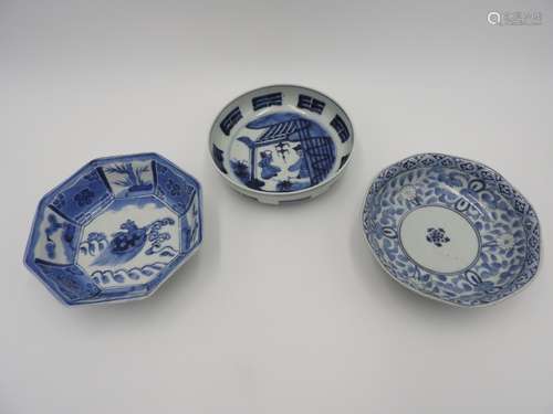 THREE JAPANESE BLUE AND WHITE DISHES  EDO / MEIJI PERIOD eac...