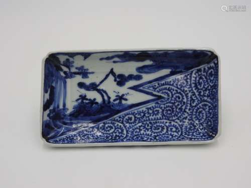 JAPANESE BLUE AND WHITE RECTANGULAR DISH, NAGAZARA  EDO PERI...