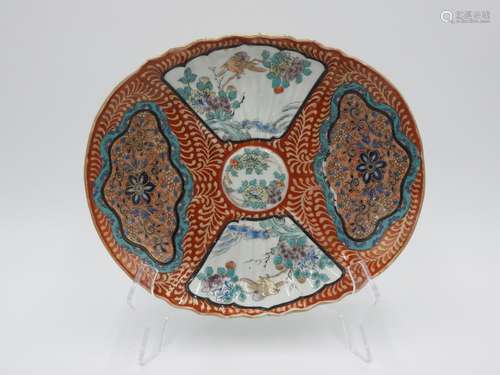 JAPANESE IMARI ENAMELLED OVAL DISH  MEIJI PERIOD painted wit...