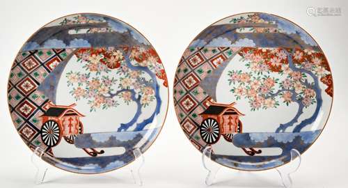 PAIR OF IMARI PLATES  LATE EDO PERIOD unusually decorated wi...