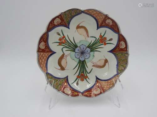 JAPANESE IMARI PLATE  MEIJI PERIOD painted with three storks...