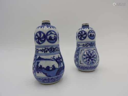 PAIR OF BLUE AND WHITE DOUBLE GOURD BOTTLES  MEIJI PERIOD...