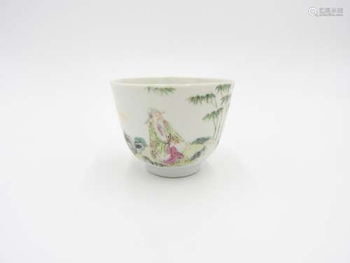 FAMILLE ROSE 'SCHOLAR AND BAMBOO' WINE CUP XIANGFENG...