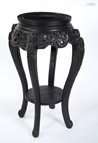 CARVED HARDWOOD AND MARBLE INSET STAND QING DYNASTY, 50cm hi...