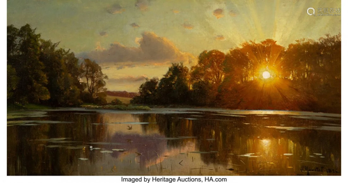 Peder Mork Monsted (Danish, 1859-1941) Sunset at