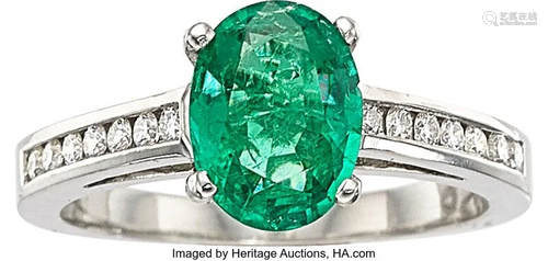 Jeff Cooper Emerald, Diamond, Platinum Ring Sto