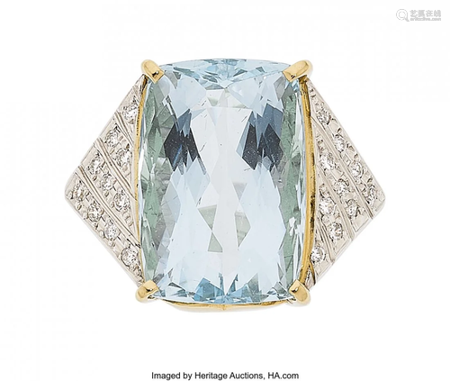 Aquamarine, Diamond, Platinum, Gold Ring Stones