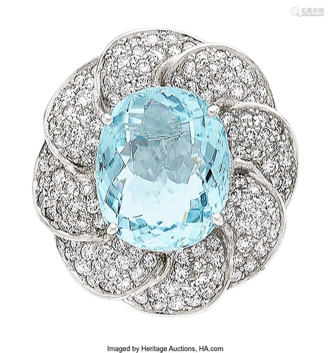 Paraiba-Type Tourmaline, Diamond, White Gold Rin