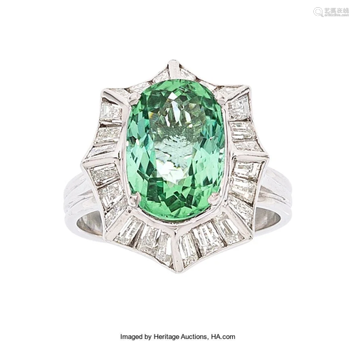 Tourmaline, Diamond, Platinum Ring Stones: Oval