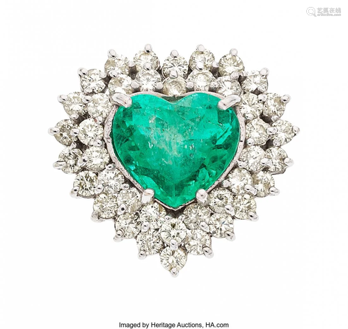 Emerald, Diamond, White Gold Ring Stones: Heart