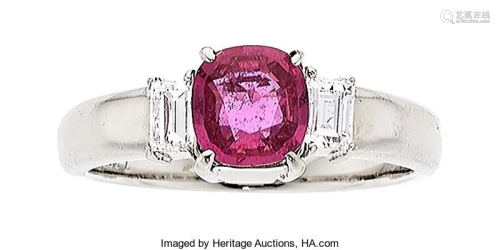 Purple-Pink Sapphire, Diamond, Platinum Ring St