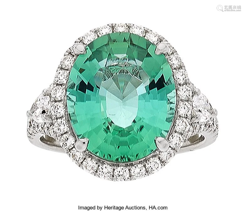 Paraiba-Type Tourmaline, Diamond, White Gold Rin