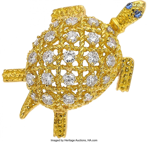 Cartier Diamond, Sapphire, Gold Brooch Stones