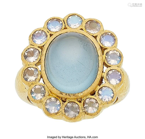 Elizabeth Locke Aquamarine, Moonstone, Gold Ring