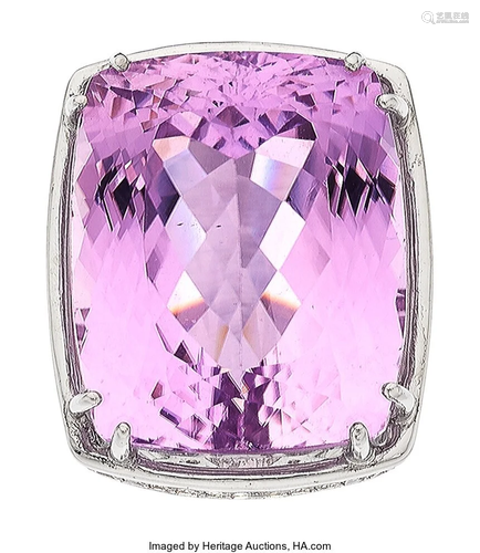 Kunzite, Diamond, White Gold Ring Stones: Cushi