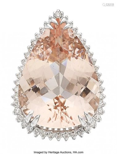 Morganite, Diamond, White Gold Ring Stones: Pea