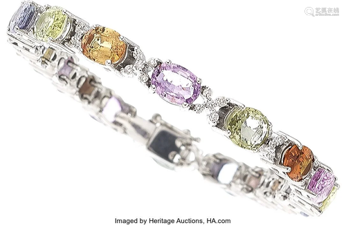 Multi-Color Sapphire, Diamond, White Gold Bracel