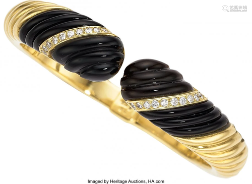 Diamond, Black Onyx, Gold Bracelet Stones: Carv