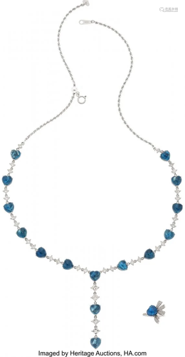 Sapphire, Diamond, White Gold Jewelry Suite Sto