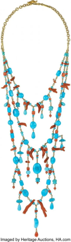Paul Morelli Coral, Turquoise, Gold Necklace St