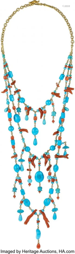 Paul Morelli Coral, Turquoise, Gold Necklace St