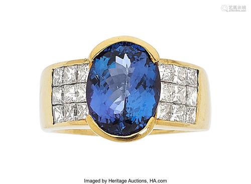 Tanzanite, Diamond, Gold Ring Stones: Oval-shap