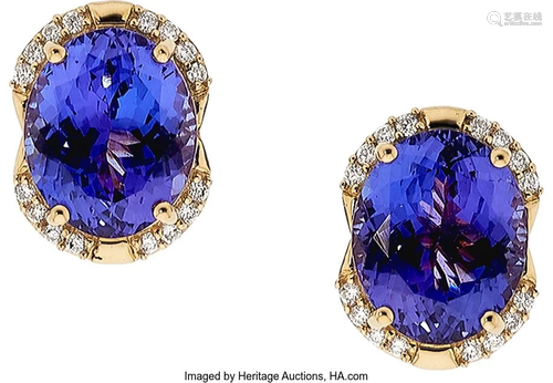 Tanzanite, Diamond, Gold Earrings Stones: Oval-