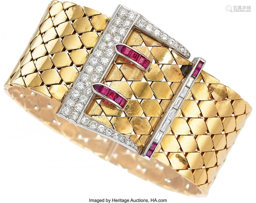 Retro Diamond, Ruby, Platinum, Gold Bracelet St