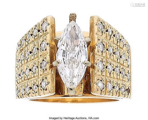 Diamond, Gold Ring Stones: Marquise-shaped diam