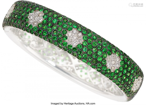 Tsavorite, Diamond, White Gold Bracelet Stones