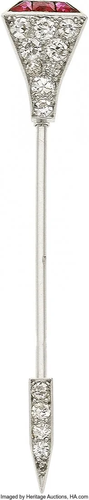 Cartier Diamond, Ruby, Platinum, Gold Stickpin,