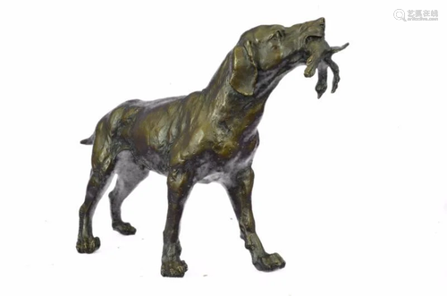 Shaggy Dog Captures a Bird Bronze Sculpture