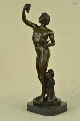 Nude young Dionysus Greek God Grape Harvest Bronze