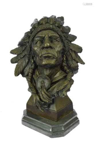 American Warrior Bust Bronze Sculpture