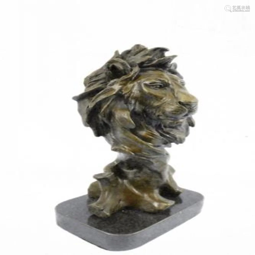 African Male Lion Bust Bronze Statue