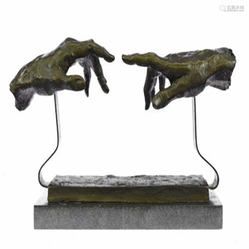 Touching Hand Bronze Sculpture on Marble Base Statue